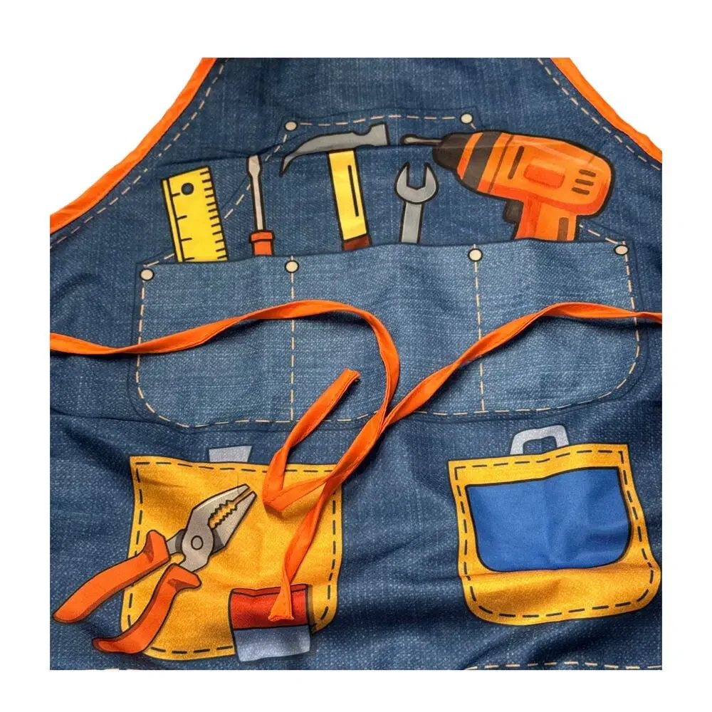 Kids Denim Tool Print Novelty Apron Costume Cooking Art Ages 4-8 - Picture 2 of 6
